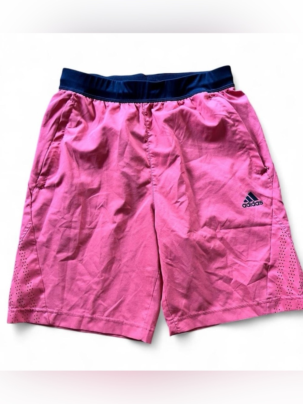 adidas boys Pink Athletic Shorts with black Waistband
